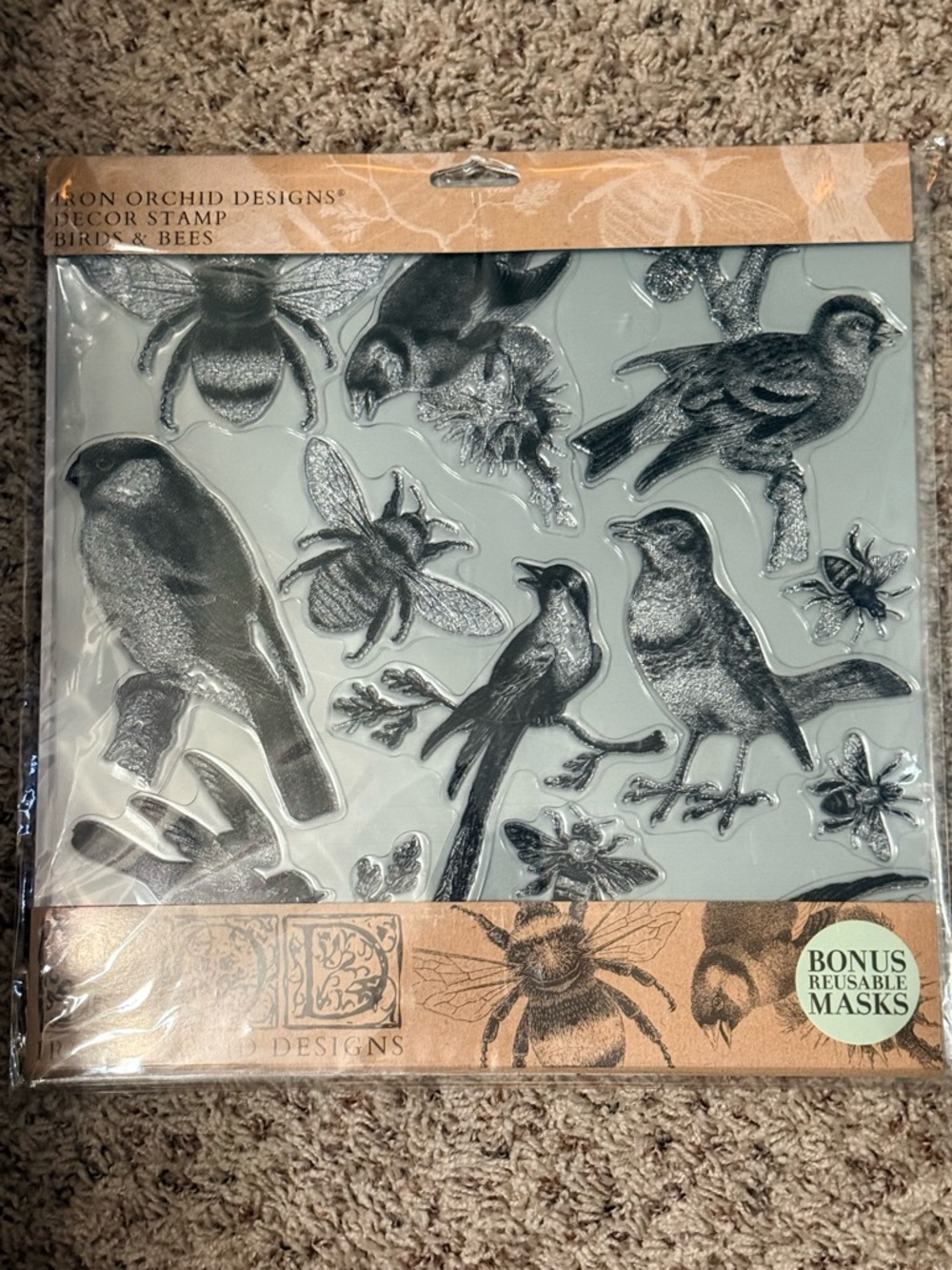 IOD Birds & Bees Clear Decor Stamp Set - Black